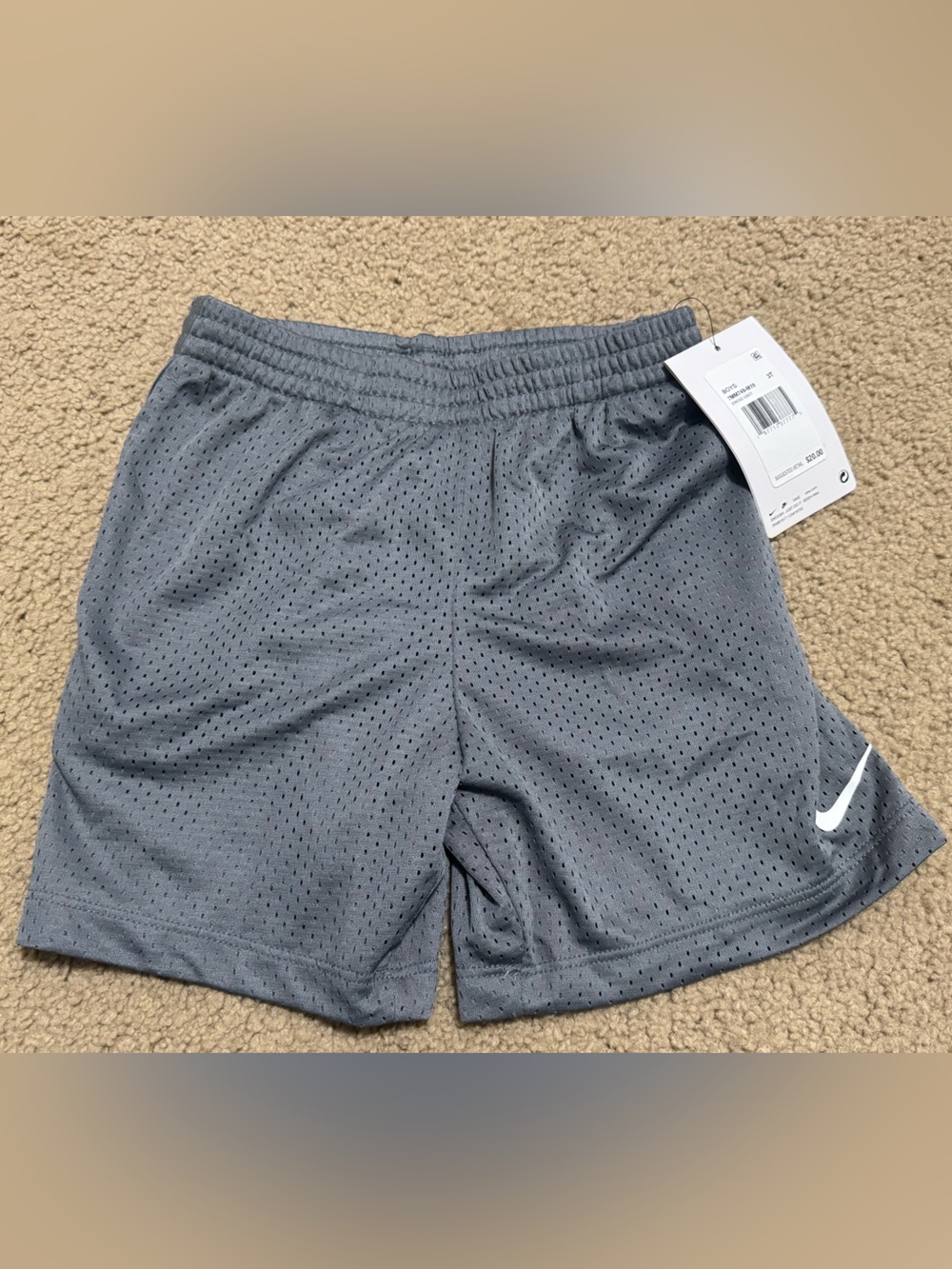 New Boys 3T Nike Gray Perforated Athletic Shorts with Swoosh